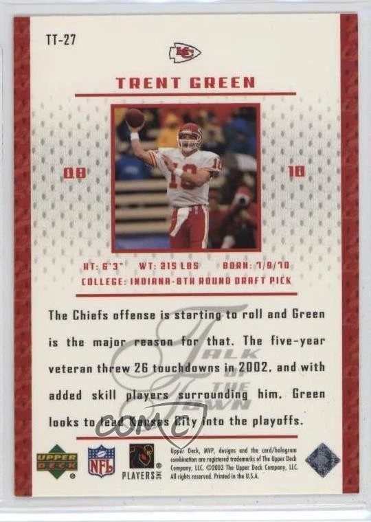 2003 Upper Deck MVP Talk of the Town Trent Green #TT-27 - Image 2 of 2