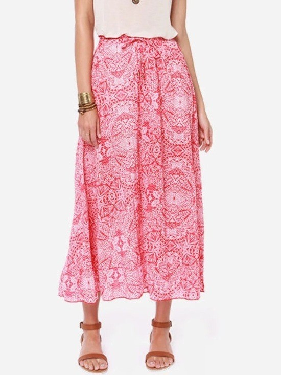 Billabong Fading Too Soon Red Boho Tribal Print Skirt Size M