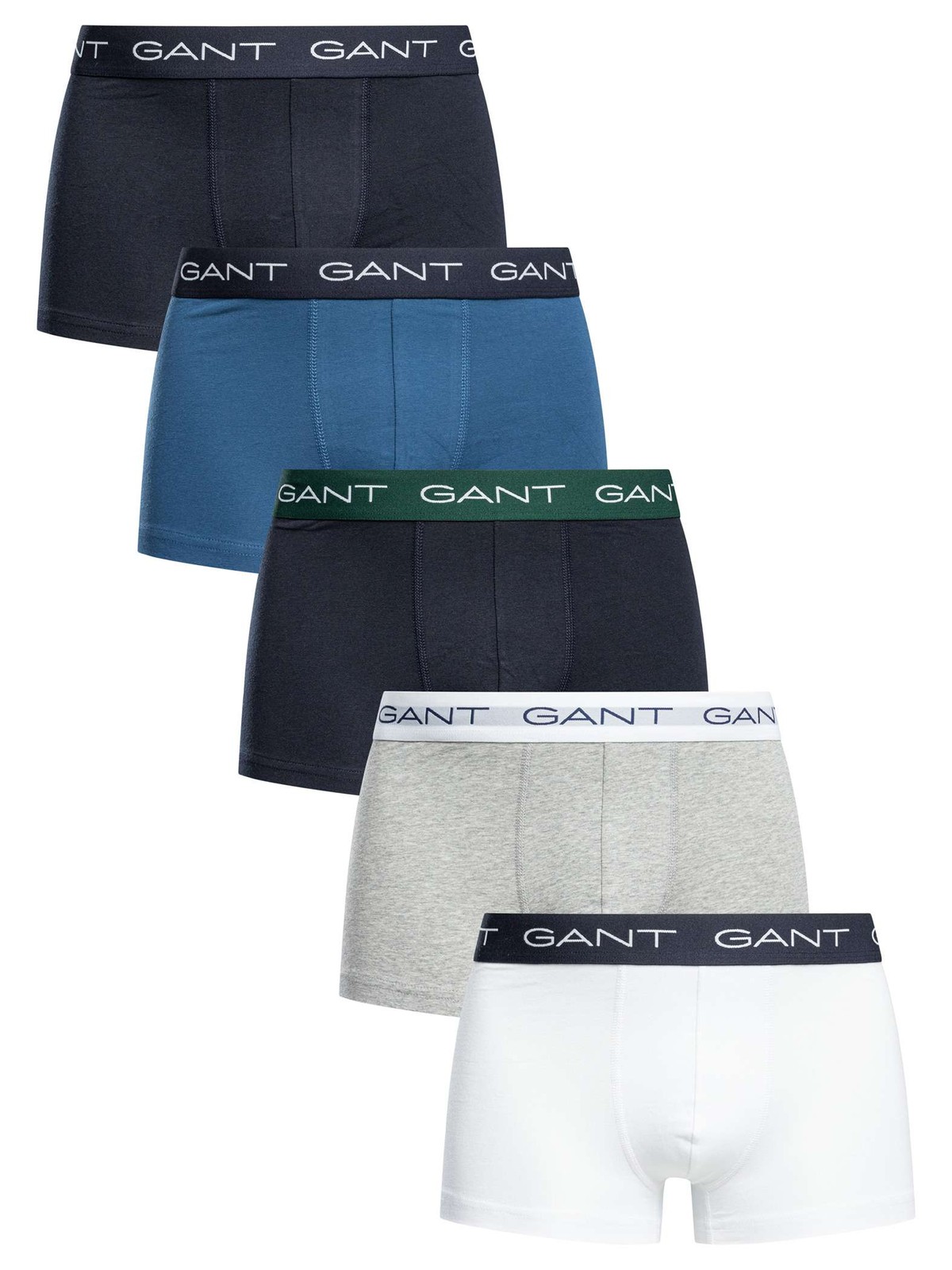 GANT 5 Pack Trunks, White/Grey/Black/Blue/Marine - 3XL