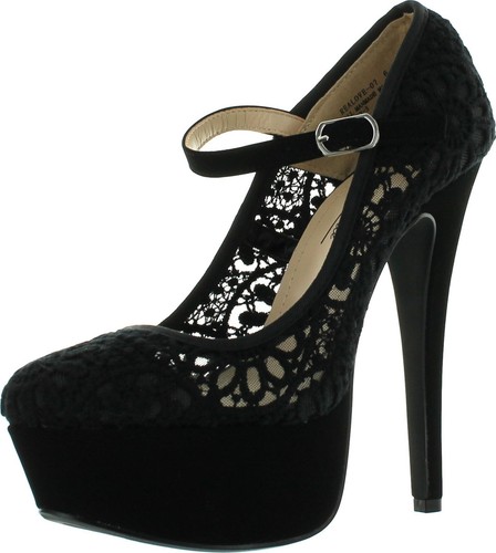 Anne Michelle Realove-07 Women's Crochet Mary Jane Platform Pumps