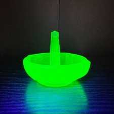 Uranium Glass Ring Holder Walther & Sohme Mermaid Vanity Set Frosted Green Vtg