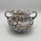 Vintage Murano Millefiori Art Glass Double Handled Vase Fratelli Toso Style 4”