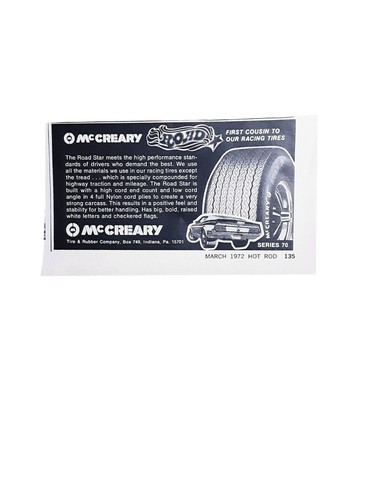 1972 McCreary Road Star Tire Ad Series 70 Performance Tires Print