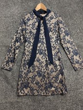 Tenki Womens Navy Gold Floral Lace Dress 35 Inch UK 10 100 Percent Polyester