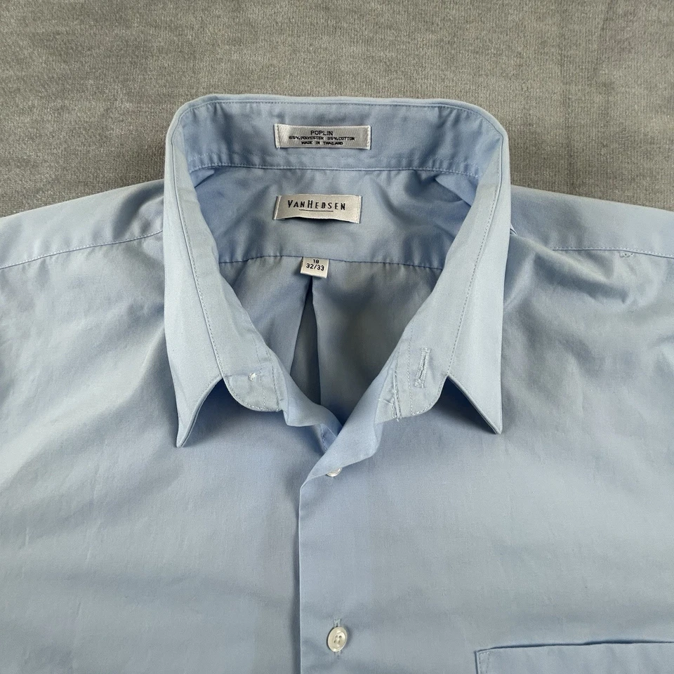 Van Heusen Poplin Mens 18 - 32/33 Long Sleeve Button Up Blue Dress Shirt - Image 4 of 4