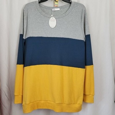 NWT Halife Women's Colorblock Long Sleeved Shirt XL Gold Blue Comfy Casual NEW