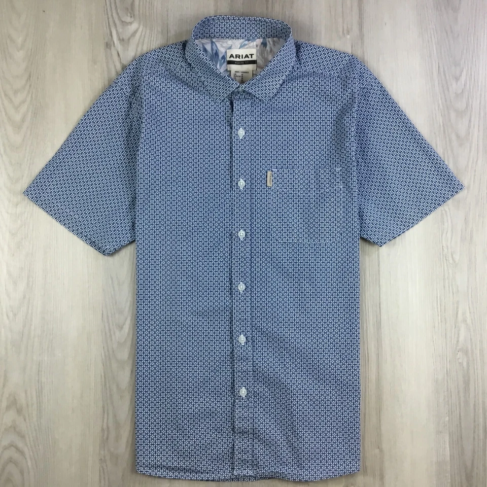 Ariat Mens Shirt M Blue Ridge Miller Modern Fit Short Sleeve Stretch Western - Image 2 of 4