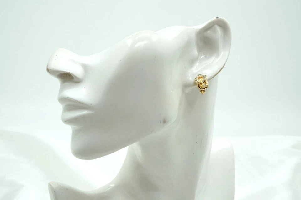 Christian Dior Vintage Mini Pendientes Estrás Cadena Motivo Oro 4184j Foto 2 de 4