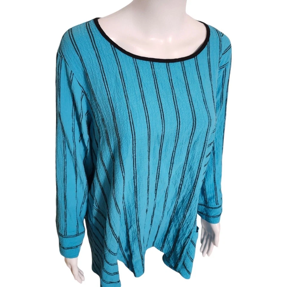 Blusa túnica a rayas Ali Miles 1X Lagenlook cuello redondo bolsillo camisa DEFECTUOSA Foto 3 de 4