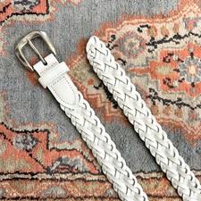 Women's Century Canada White Genuine Leather Braided Silver Buckle Belt SMALL