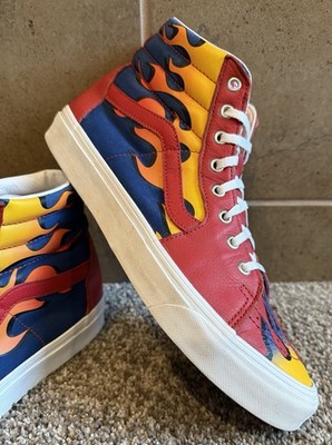 Vans Red Blue Yellow Flame Fire Old Skool Hi Men's Size 11 Skater Shoes Hi Top