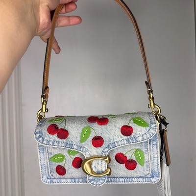 New COACH Tabby Shoulder/Crossbody Bag Size 20 Cherry Embroidery Denim CDZ33