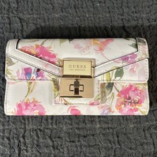 GUESS Women's Kavet Pink Floral Print Slim Wallet Clutch Bag - White Multi