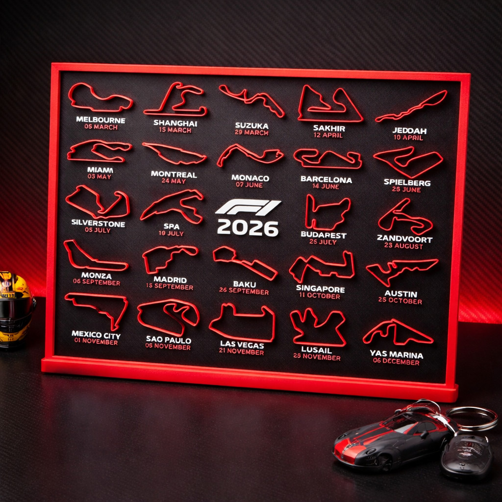 Track Map F1 2026 Décoration de Bureau Salon pour Fan de Formule 1