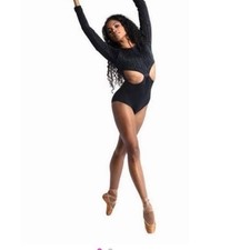 Danz N Motion Gymnastics Dance Leotard Long Sleeve Zebra Print Black Size L