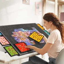 2000 Piece Foldable Tilting Puzzle Board with Drawers Felt Cover Portable Table