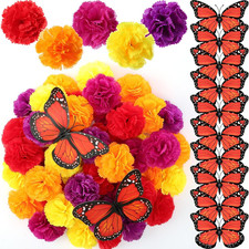 62 Pcs Marigold Flowers  Monarch Butterfly Decor, Bright Color