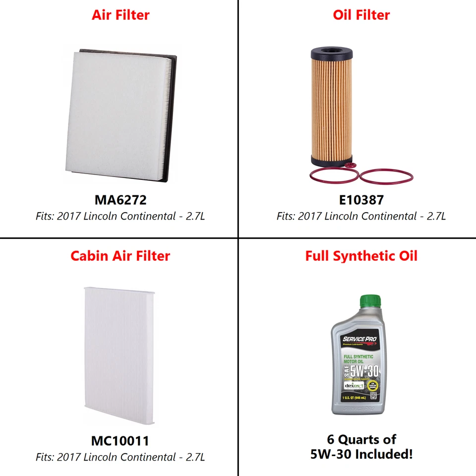 2017 Lincoln Continental 2.7L Complete Cabin, Air & Oil Filter Kit (5W-30) - Image 2 of 4