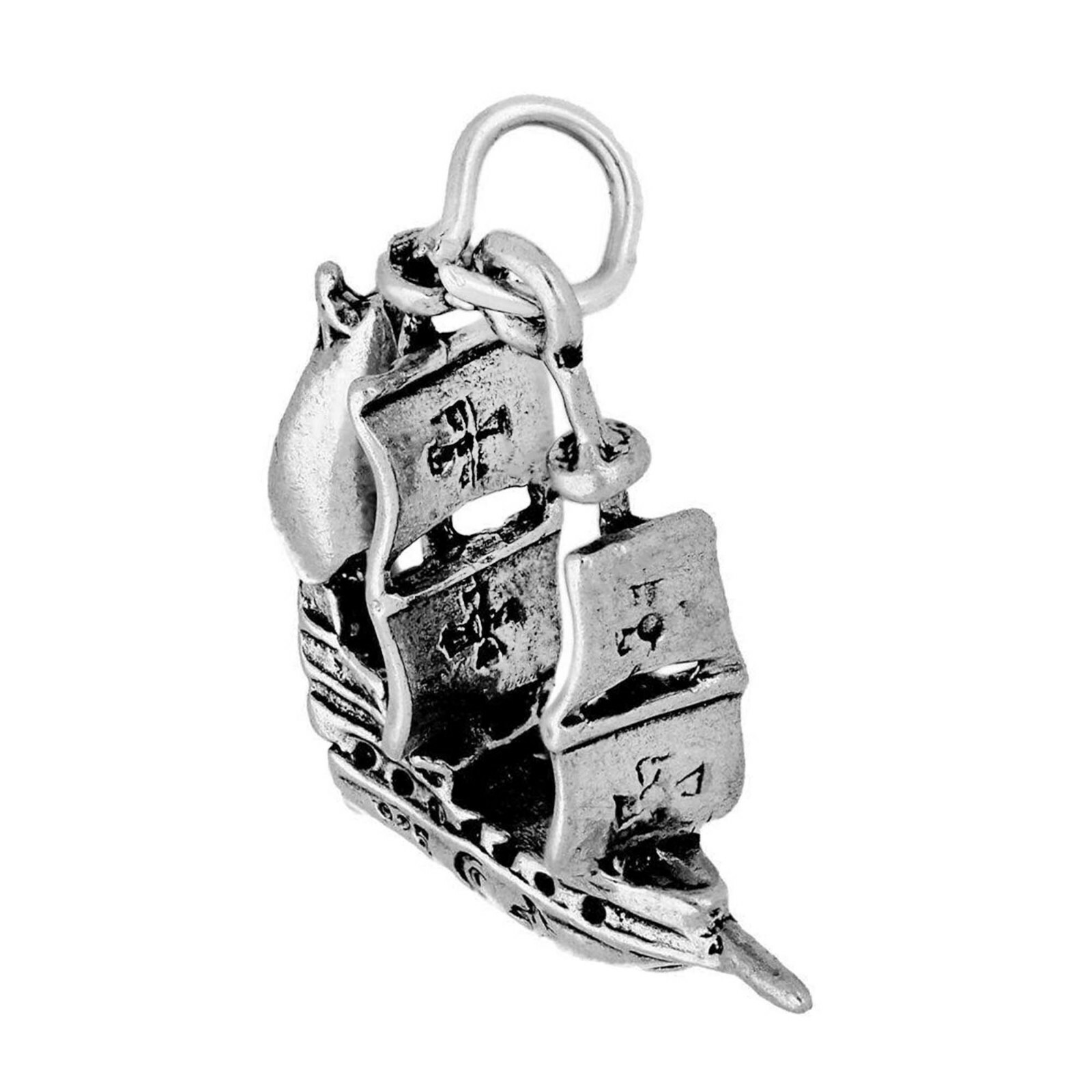 Galleon Sail Ship Boat 3D 925 Solid Sterling Silver Charm Sailboat MADE IN USA