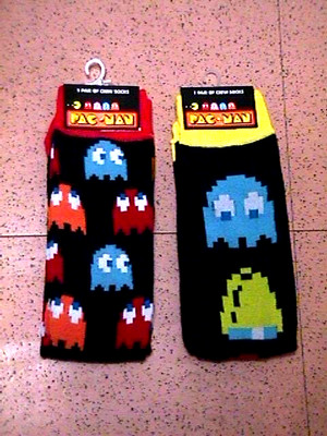 Atari PAC MAN & GHOSTS Lot 2 Diff Pair ADULT SOCKS gamer NEW retro 80s xmas gift