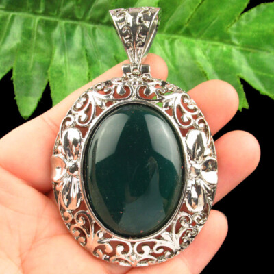 B60732 Wrapped Green Onyx Agate Tibetan Silver Oval Pendant Bead 65x53x12mm