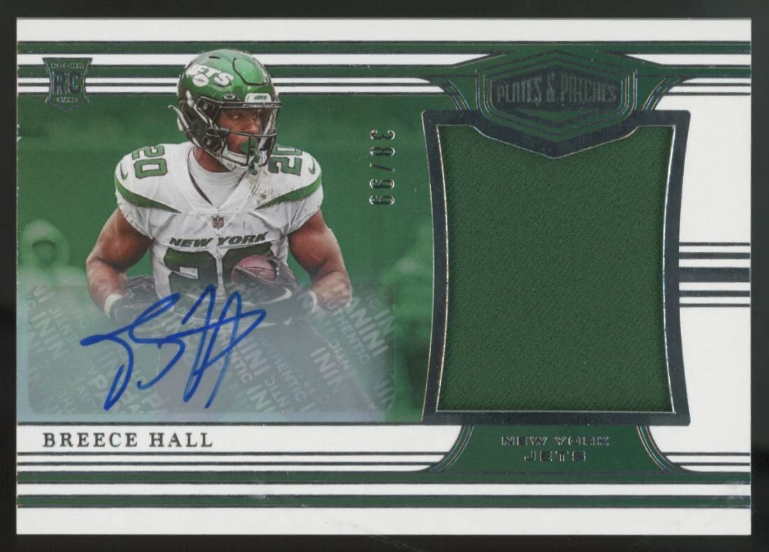 Breece Hall Panini Chronicles Plates & Patches Rookie Jersey #PPBRH Autograph