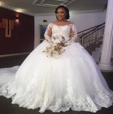 Luxury Nigeria Ball Gown Wedding Dress Elegant Long Sleeve Beaded Bridal Dresses