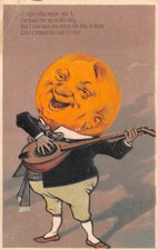 MAN IN THE MOON FACE MANDOLIN FANTASY COMIC PFB EMBOSSED POSTCARD 1909