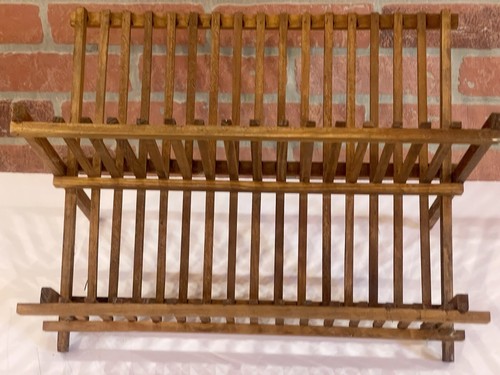 Bamboo Dish Rack 16 Slots| Wooden Dinner Plates Bowls Drainer Stand Dryer - Picture 8 of 9