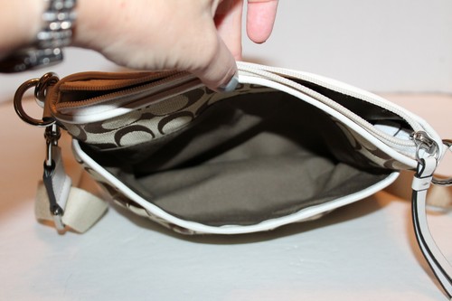 C gemustert hellbraun Canvas Handtasche Höhe 7" Breite 8" Super Zustand kostenloser Versand! - Bild 7 von 8