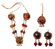 Ambika Designs  Handmade Multi-Color Gotta Patti/ Floral Necklace Jewellery Set 