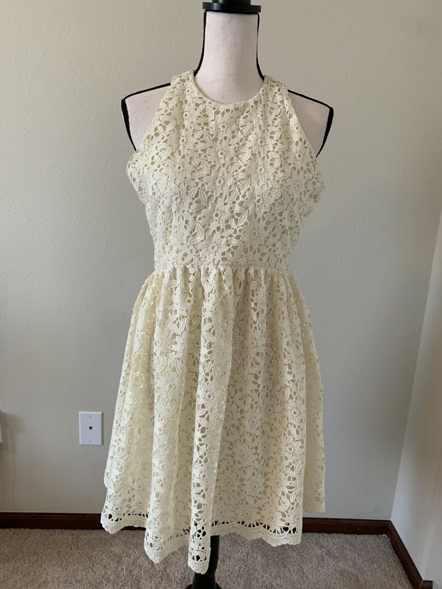 ZARA BASIC Women Size L Yellow Floral Lace Sleeveless Fit & Flare Dress