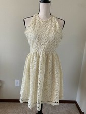 ZARA BASIC Women Size L Yellow Floral Lace Sleeveless Fit & Flare Dress