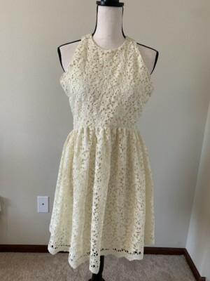 ZARA BASIC Women Size L Yellow Floral Lace Sleeveless Fit & Flare Dress