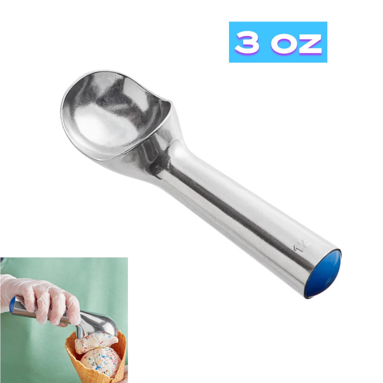 7 inch Aluminum Metal Cream Scoop / Dipper 3 oz