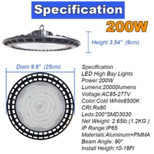 200W 300W 500W Industrial Commercial Factory Warehouse UFO Led High Bay Light 