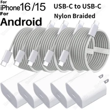 USB-C To USB C Braided Cable 20W PD Fast Charger For iPhone 15 16Pro Samsung Lot