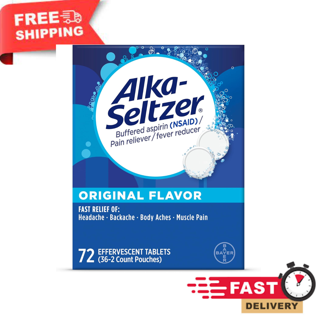 AlkaSeltzer Original Antacid Relief Effervescent Tablets 72 Count Free