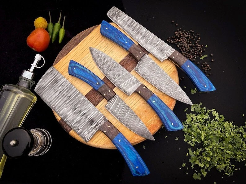 CUSTOM HANDMADE 5PCS DAMASCUS STEEL KITCHEN CHEF KNIFE SET WITH ROLL BAG