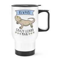 Beware VerrüCkte Eidechse Mann Reisetasse Tasse Mit Griff - Lustig Thermo