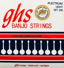 GHS 190 Stainless Steel Plectrum Banjo Strings; loop end light gagues