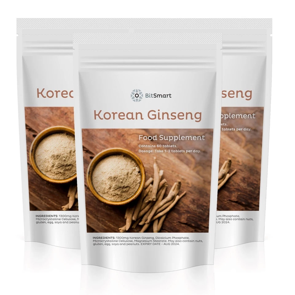 BIT SMART WELL-BEING LTD Korean Ginseng Tablets 1300mg High Strength | EXTRA POTENCY Male Libido | UK