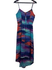 Triple Heart High Low Midi Sleeveless Tie Dye Flowy Dress S Beach Vacation