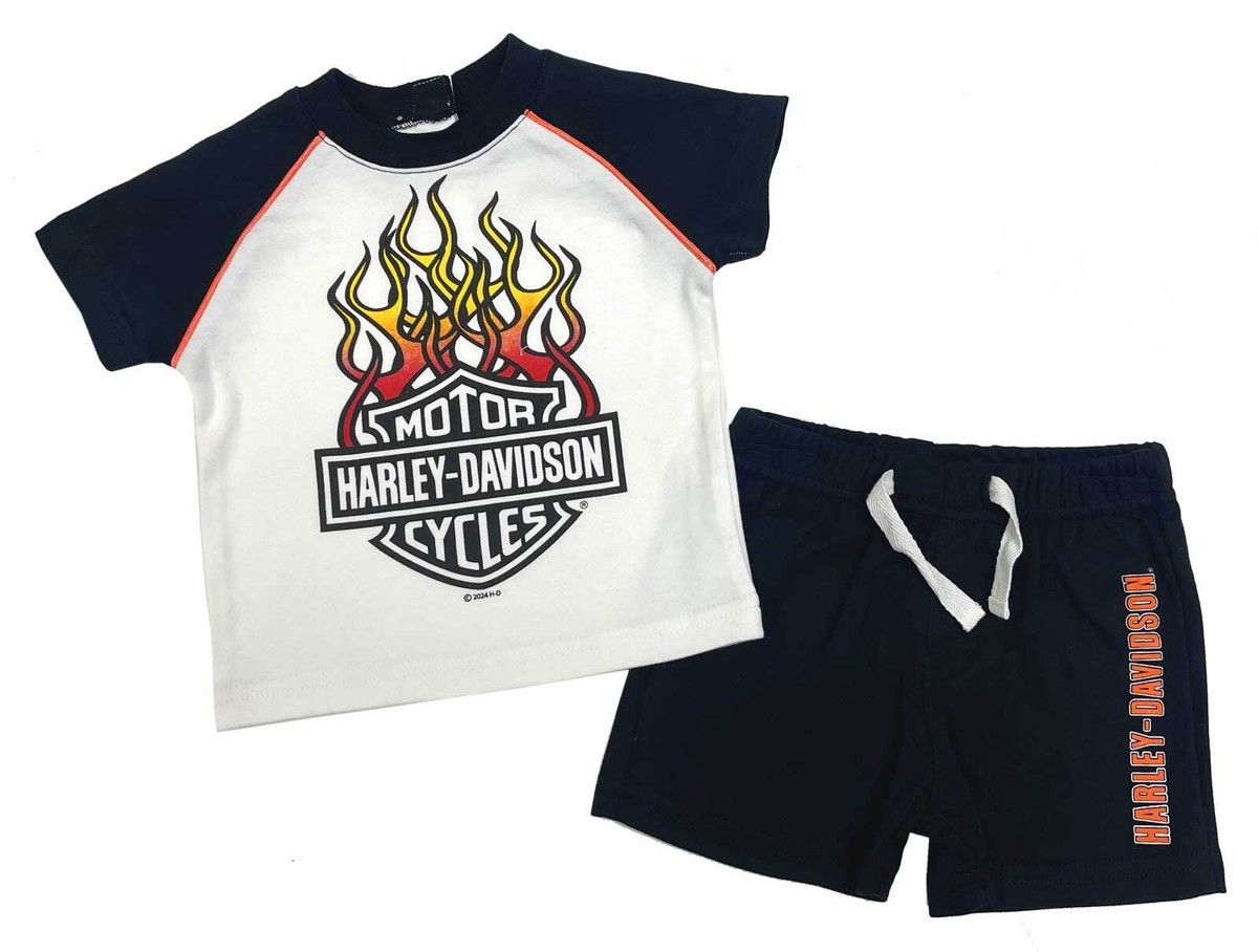 Harley-Davidson Baby Boys' 2-Piece Newborn Knit Raglan T-Shirt Shorts Set