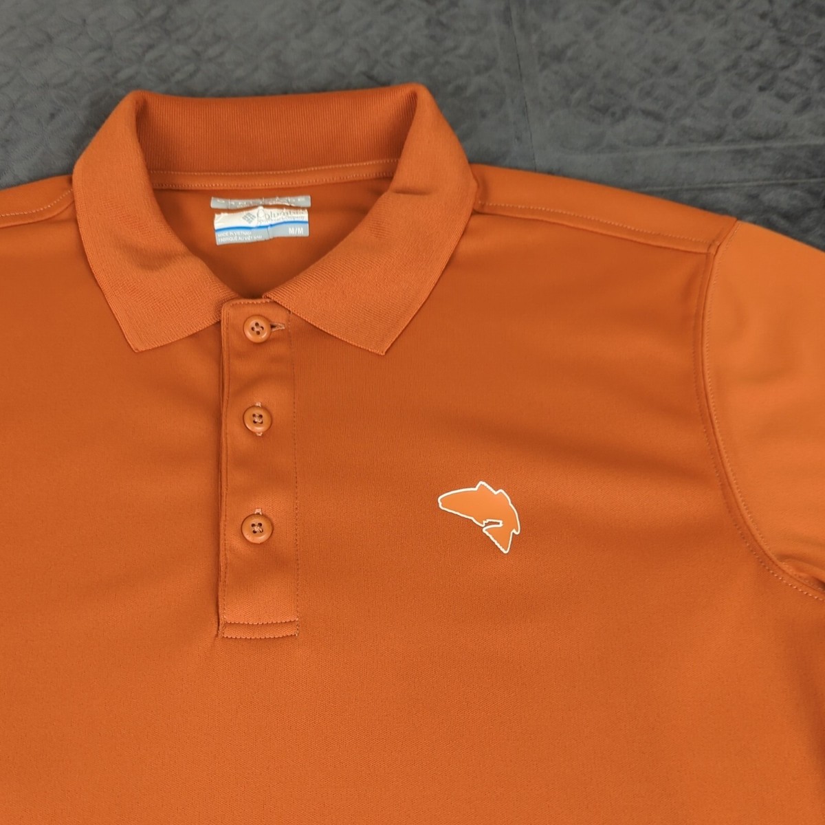 Columbia PFG Polo Shirt OmniShade Bass Fish Logo Orange Short Sleeve Men  Medium