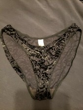 Rare Vtg 90s Victorias Secret Black Bikini Panties Nylon Velvet sz M heart label