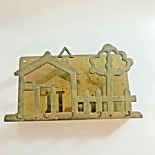 Vtg Brass House Tree Key and Letter Holder Wall Rack Entryway Organizer Decor