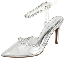 Top MODA Women Stiletto High Heels Ankle Strap Rhinestone PARSON-3 Silver Clear