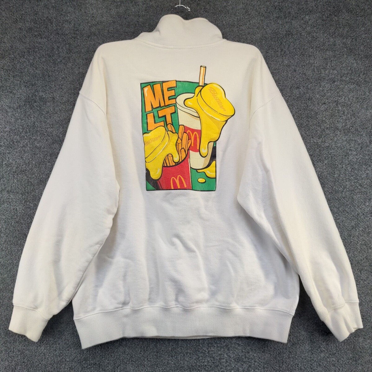 BTS マクドナルド コラボ クルーネック スウェットトレーナー XLサイズ BTS McDonald's Men's 1/4 Zip Sweatshirt White XL Long Sleeve