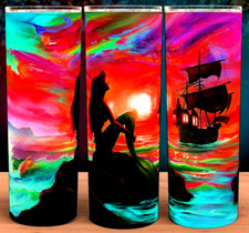 Ariel Little Mermaid Painting Sunset Cup Tumbler 20oz with lid and straw